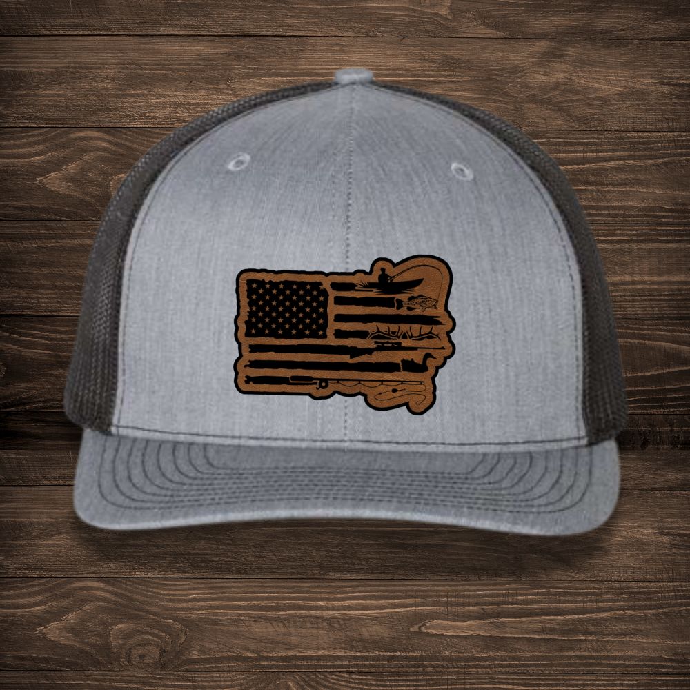 Fishing And Hunting Flag Leatherette Patch