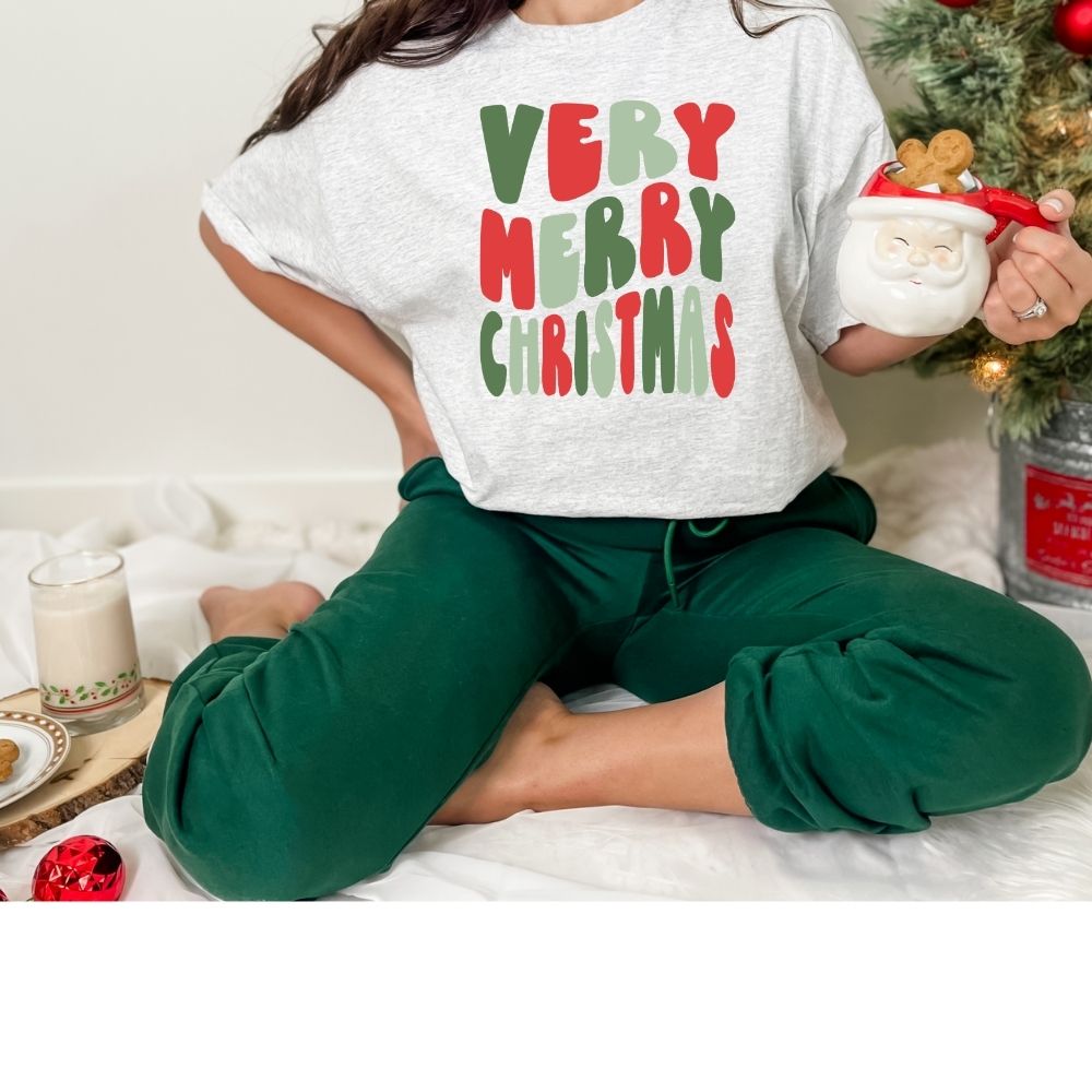 Very Merry Christmas Retro Waves Green red
