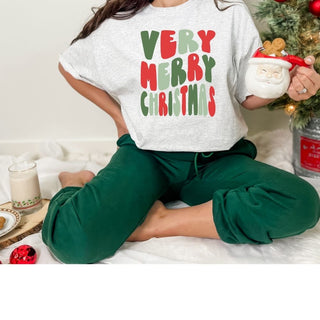 Very Merry Christmas Retro Waves Green red