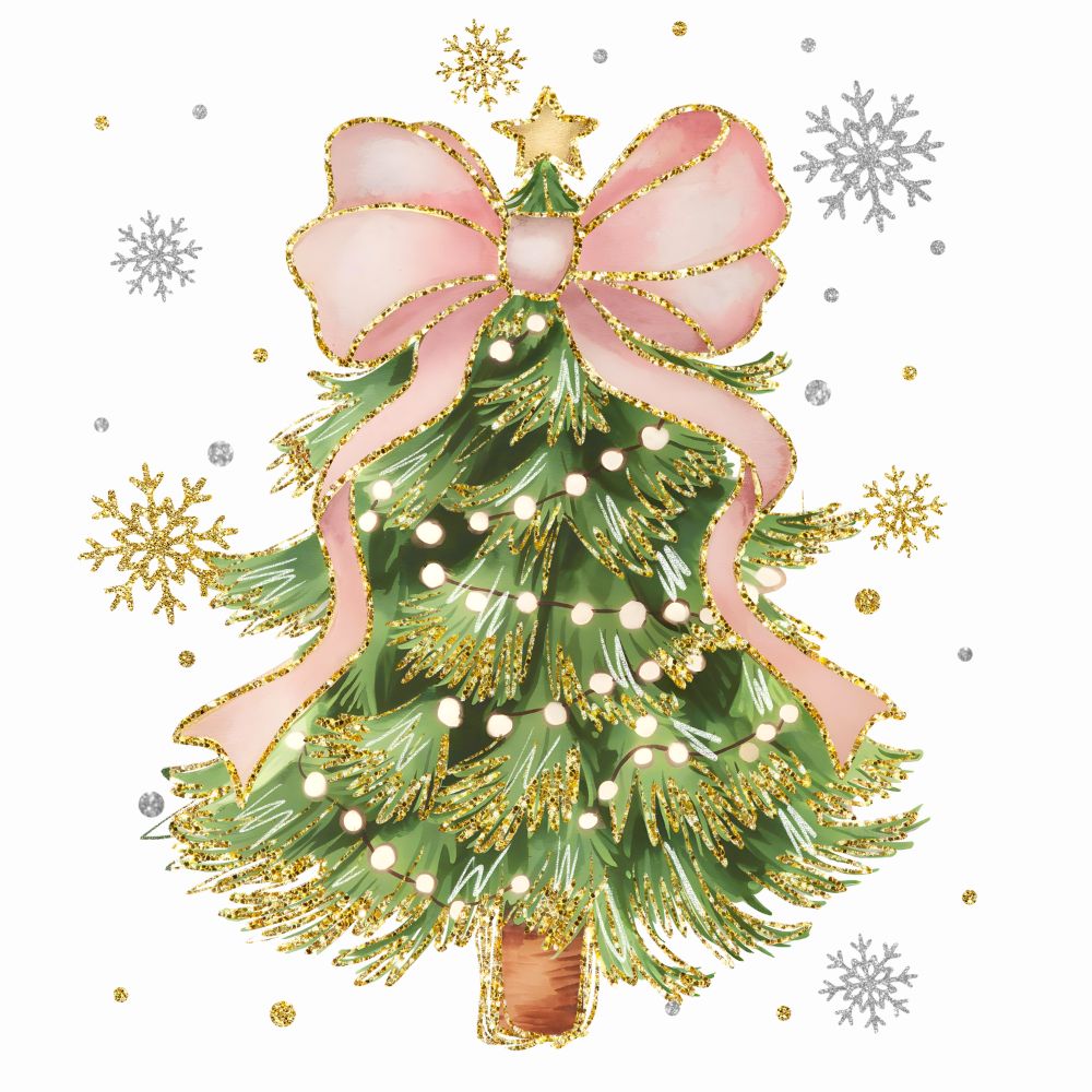 Christmas Tree Coquette With Gold And Silver Snowflakes