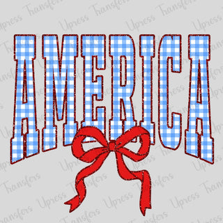 America Bow Sparkle Blue Plaid