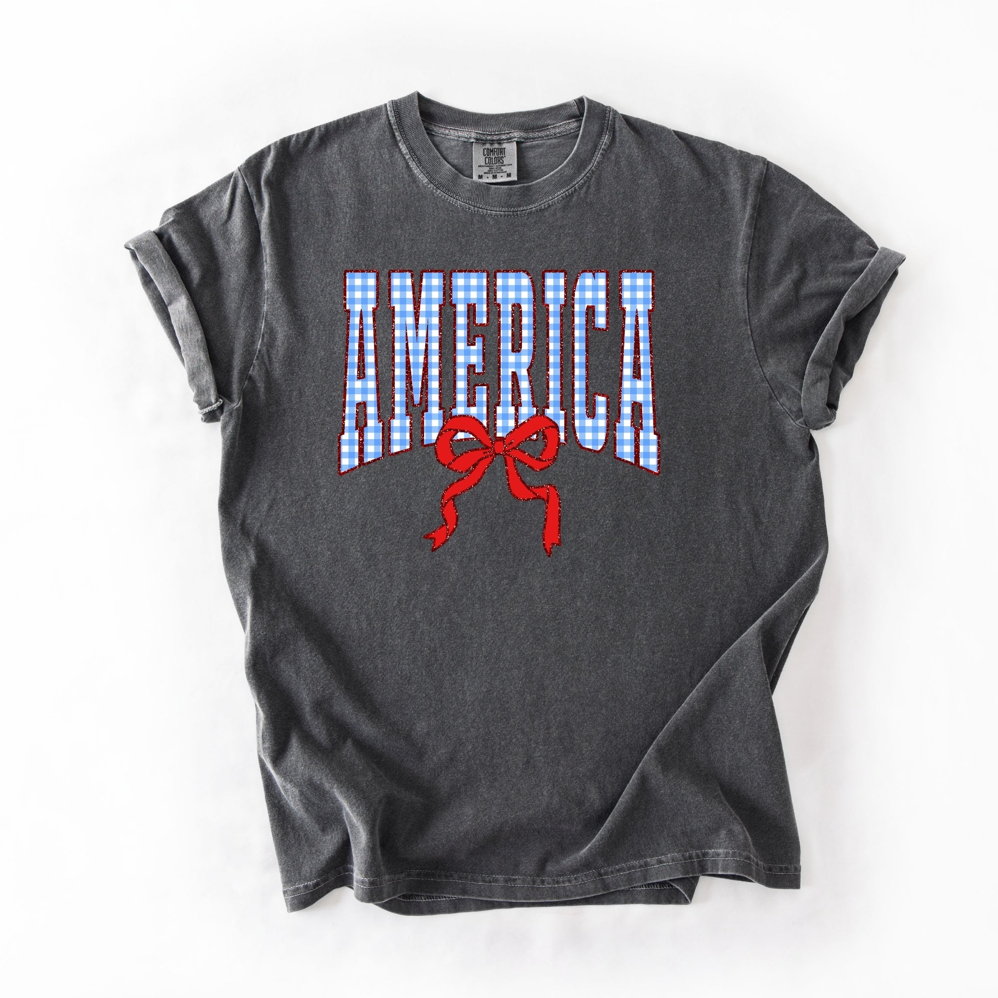 America Bow Sparkle Blue Plaid