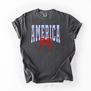 America Bow Sparkle Blue Plaid