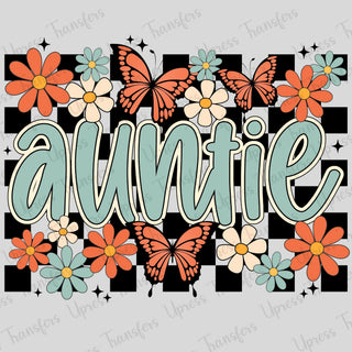 Auntie Checkered Boho Floral Butterflies