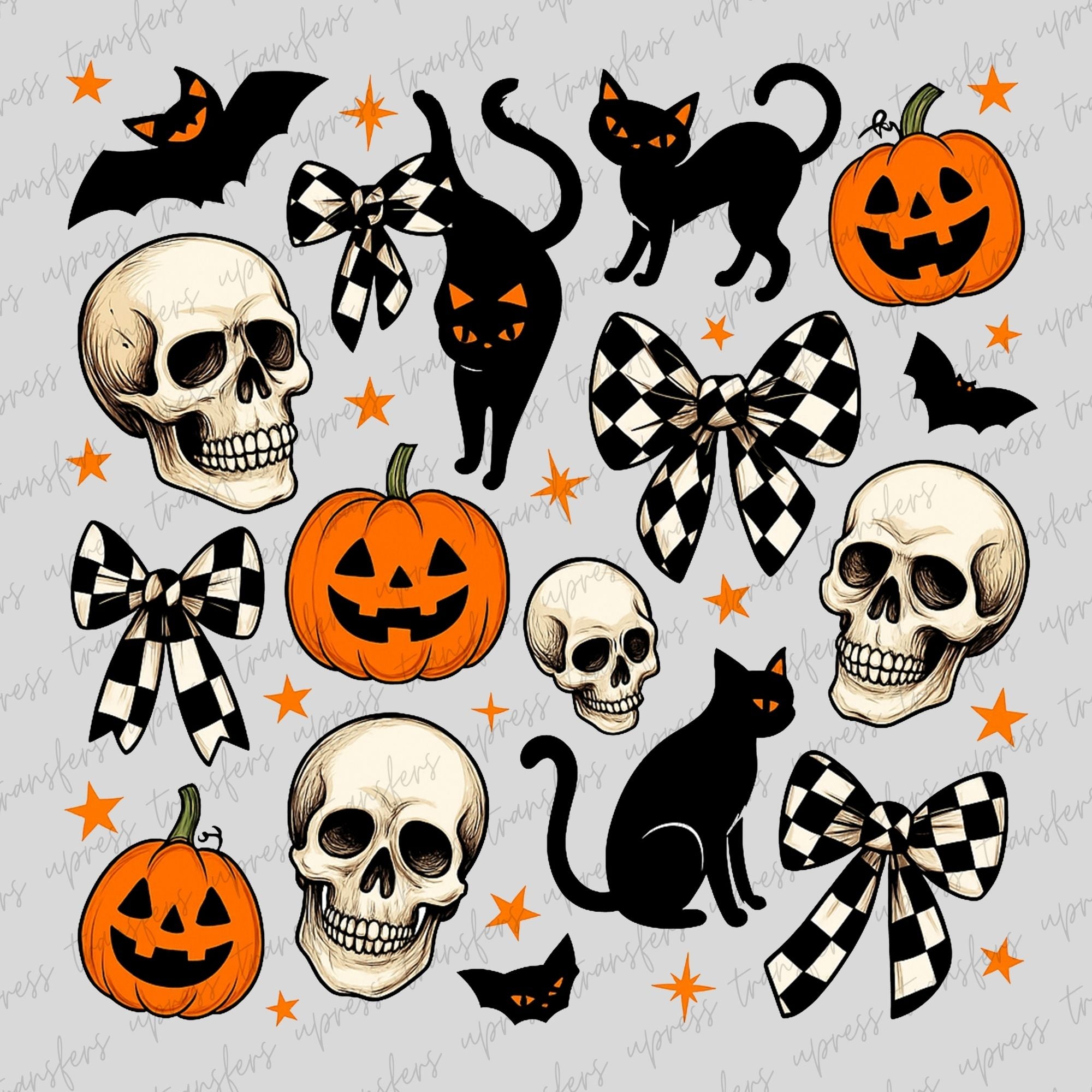Bats Skulls Pumpkins and Bows