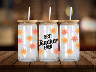 Best Teacher Ever Flowers 16 Oz Wrap