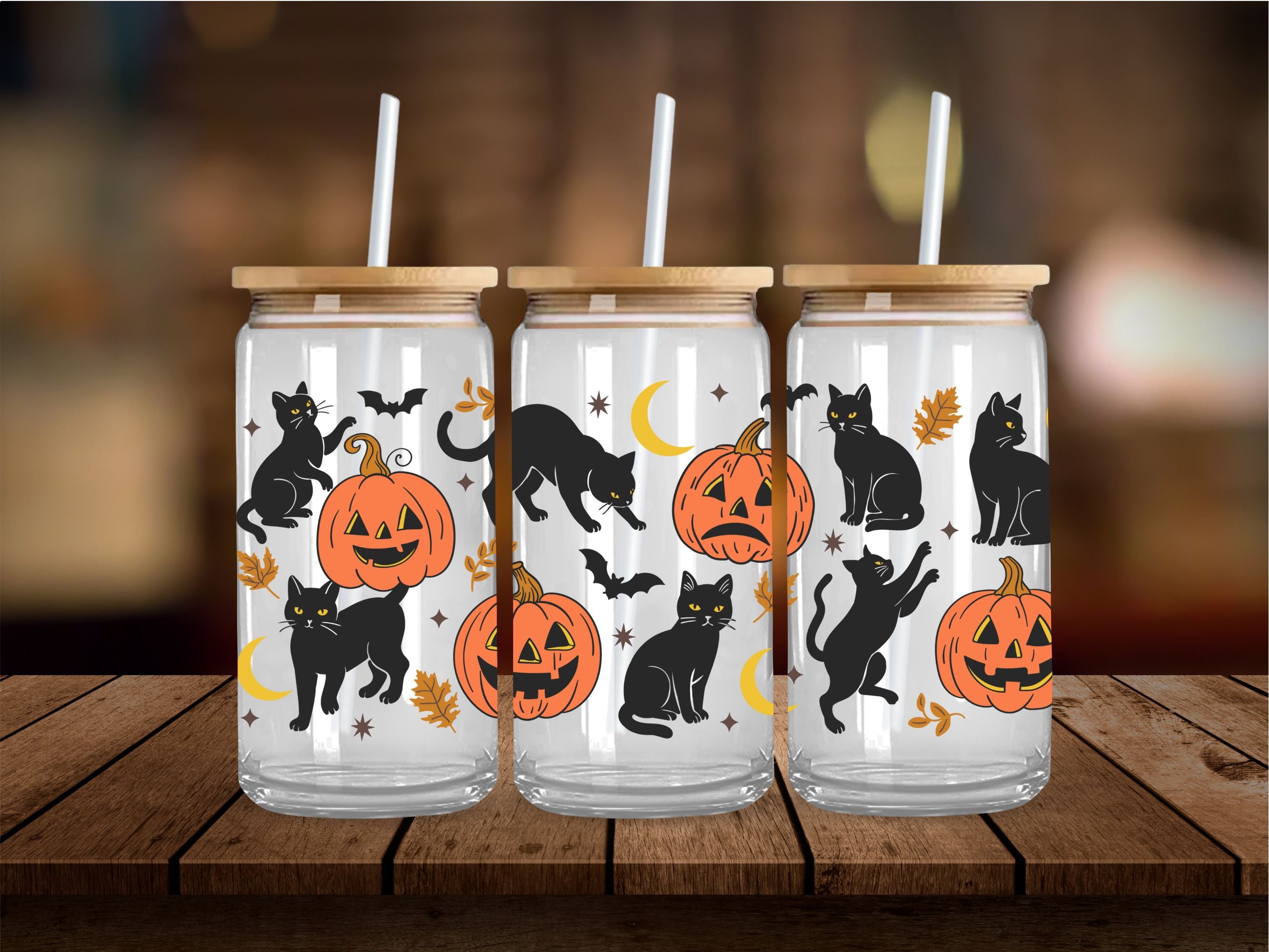 Black Cats and Retro Pumpkins 16 Oz Wrap