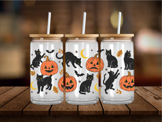 Black Cats and Retro Pumpkins 16 Oz Wrap