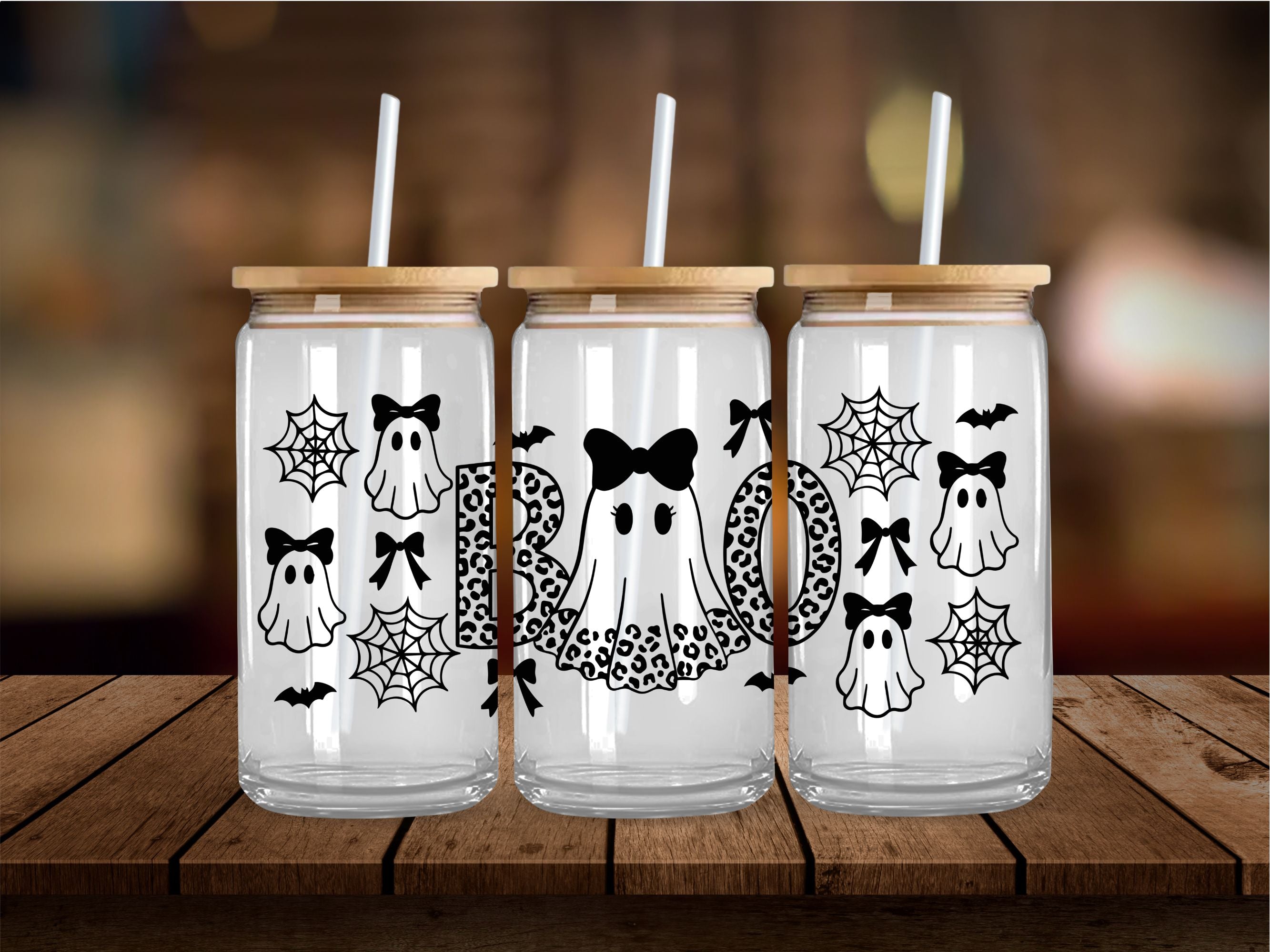 Black Girly Boo Ghosts 16 Oz Wrap