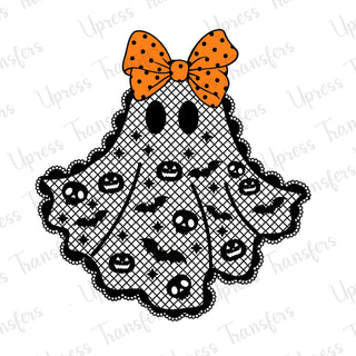 Black Lace Ghost Orange Spotted Bow