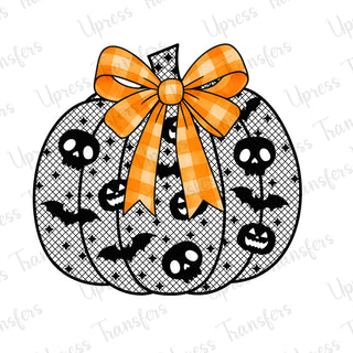 Black Lace Pumpkin Orange Gingham Bow