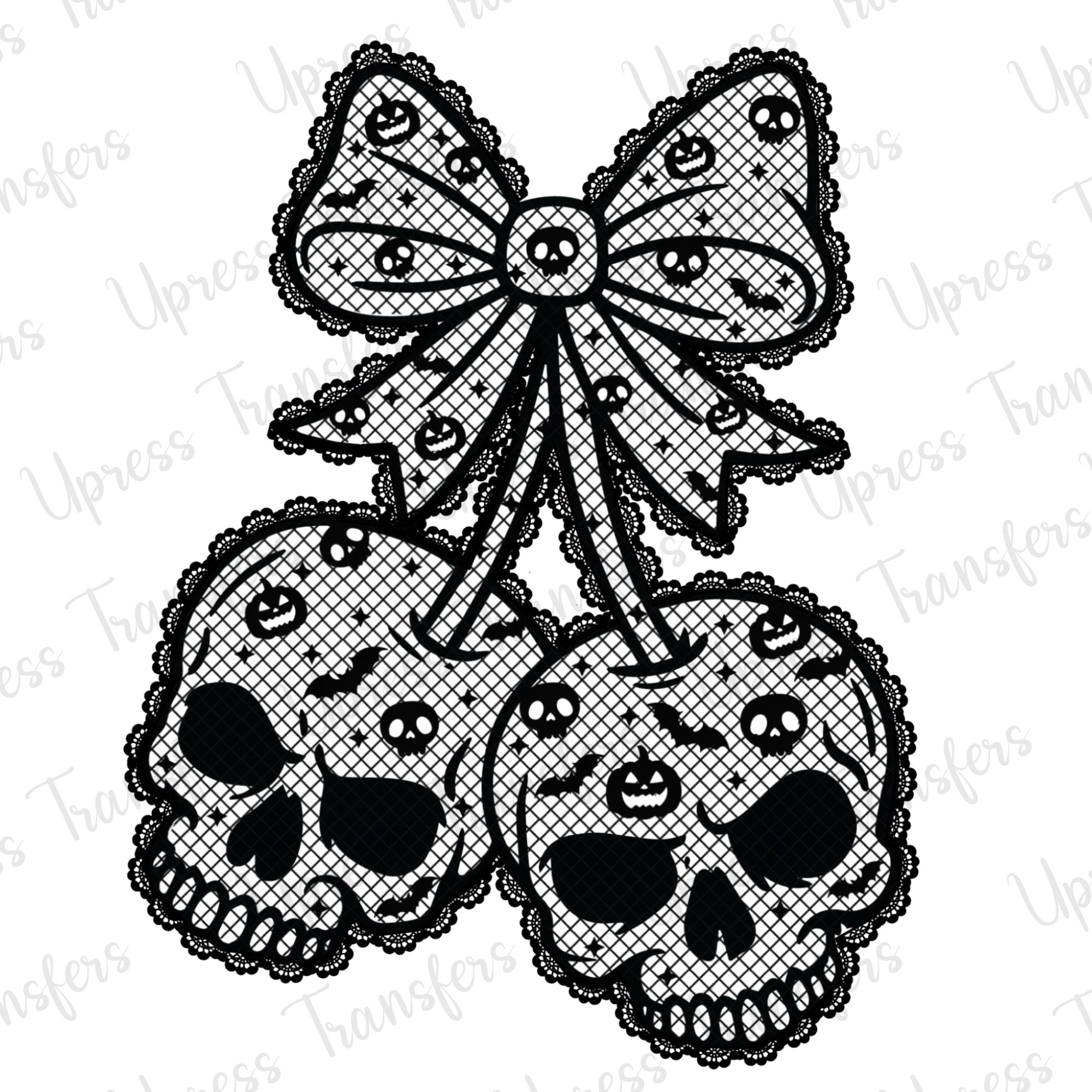 Black Lace Skull Head Cherries Bow