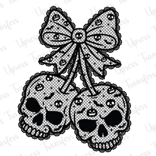 Black Lace Skull Head Cherries Bow