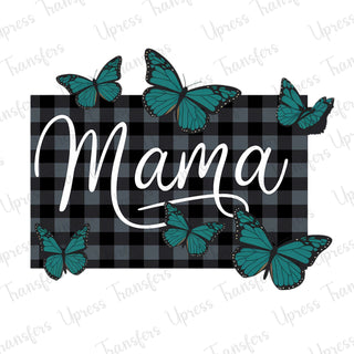 Black Plaid Mama Blue Butterflies