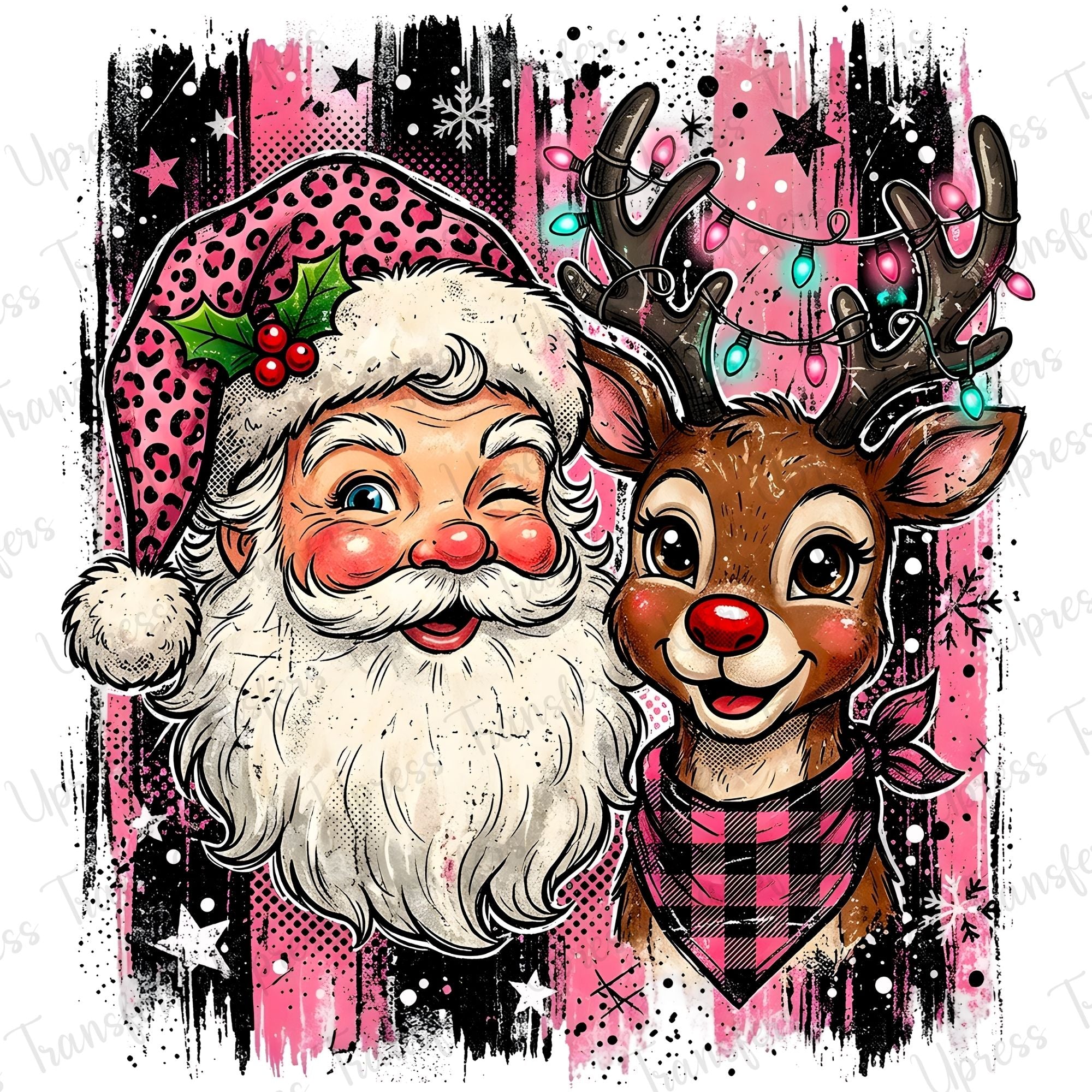 Black and Pink Santa And reindeer