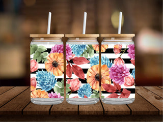Black and White Stripes with Flowers 16 Oz Wrap