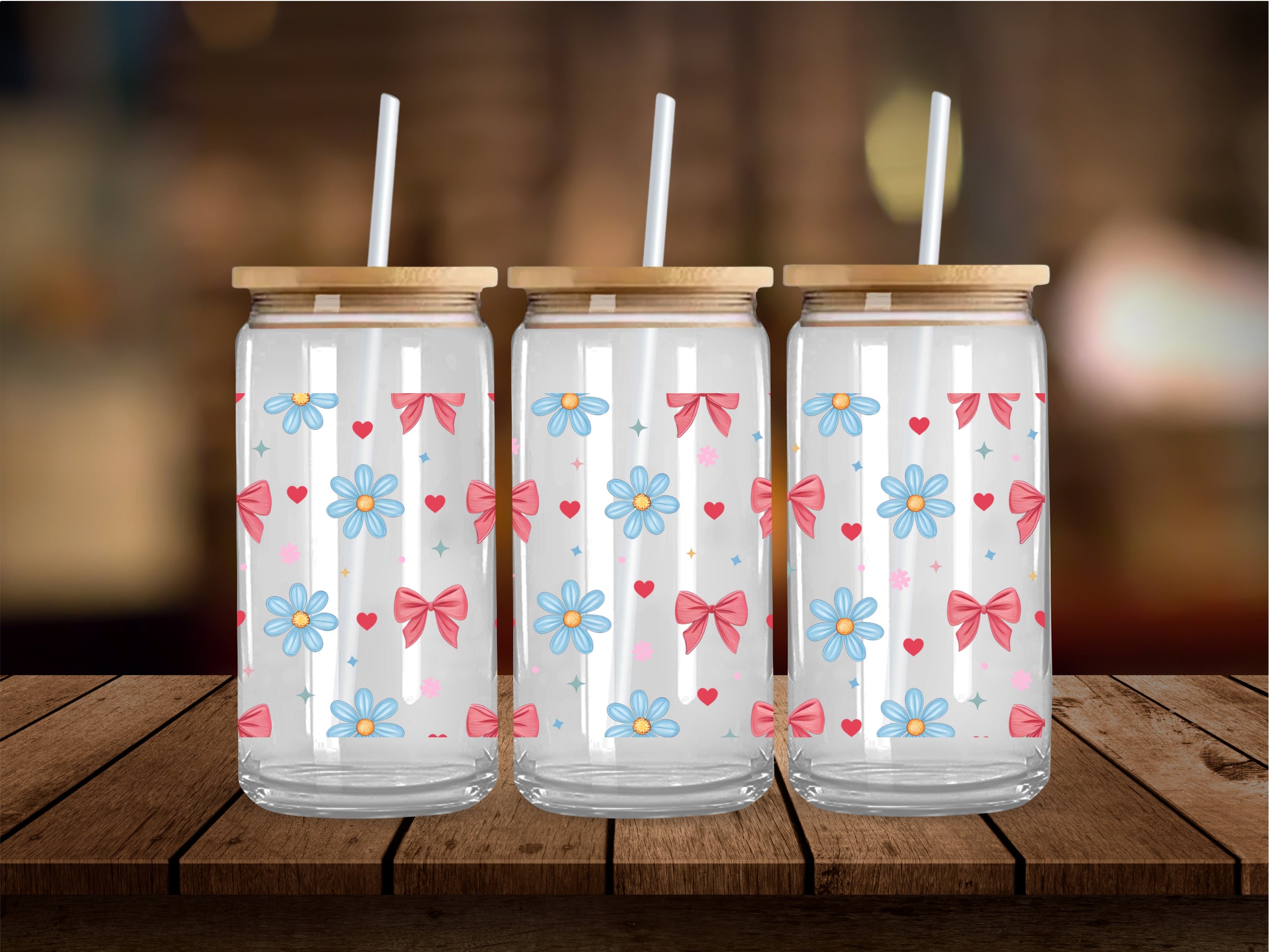 Blue Daisy Bows  16 Oz Wrap