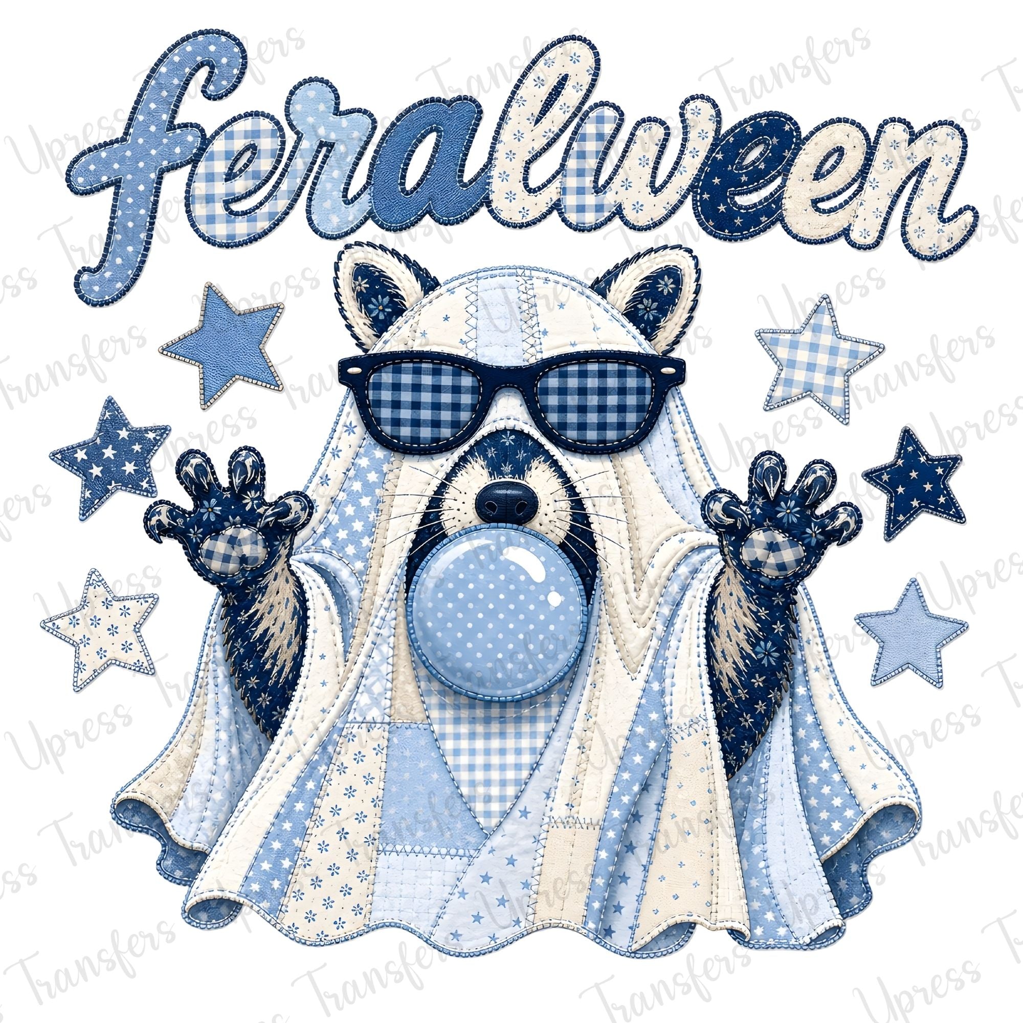 Blue Fabric Quilt Racoon Ghost