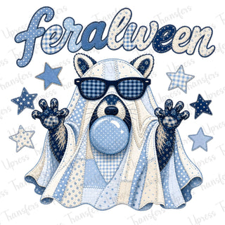 Blue Fabric Quilt Racoon Ghost