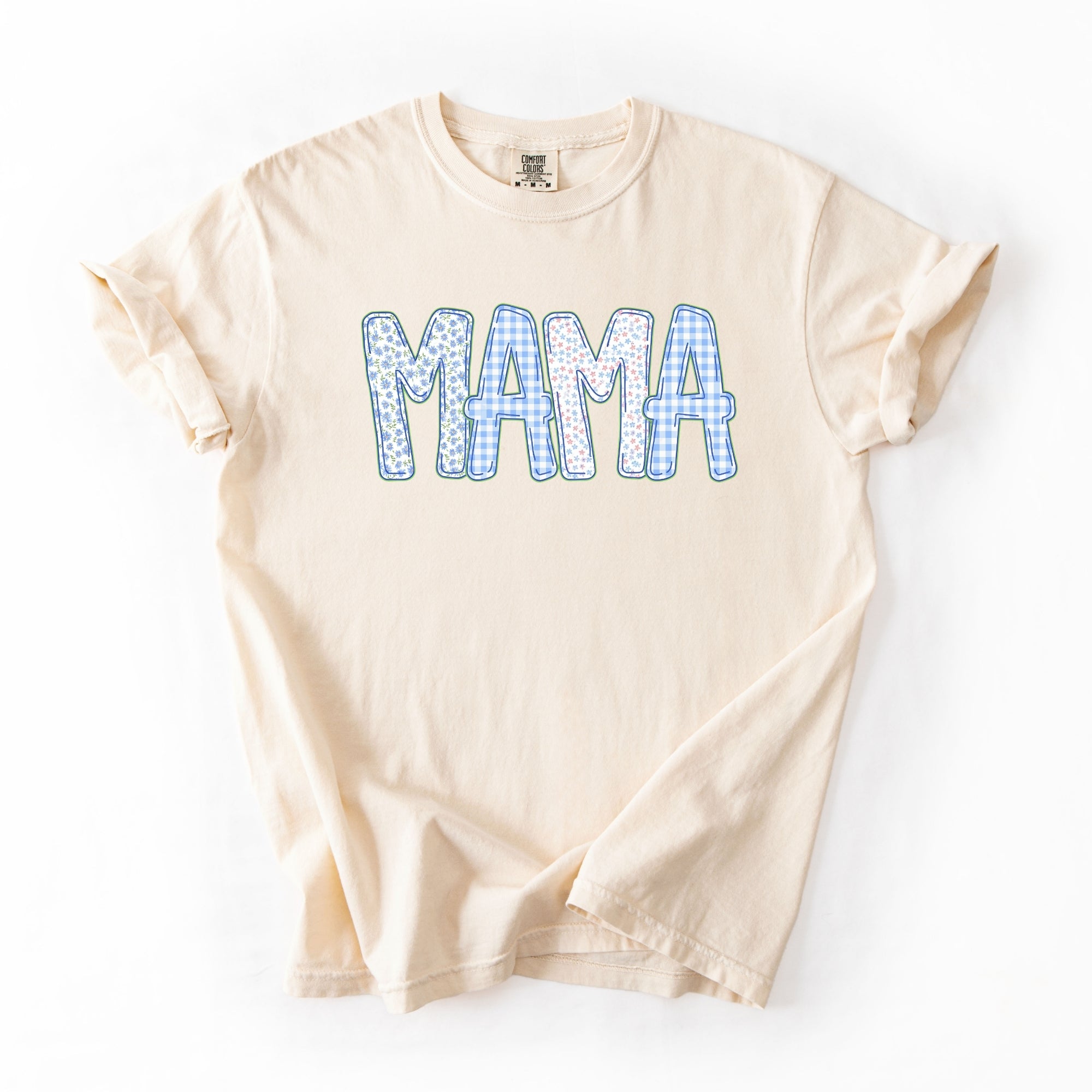Blue Flower Plaid Mama