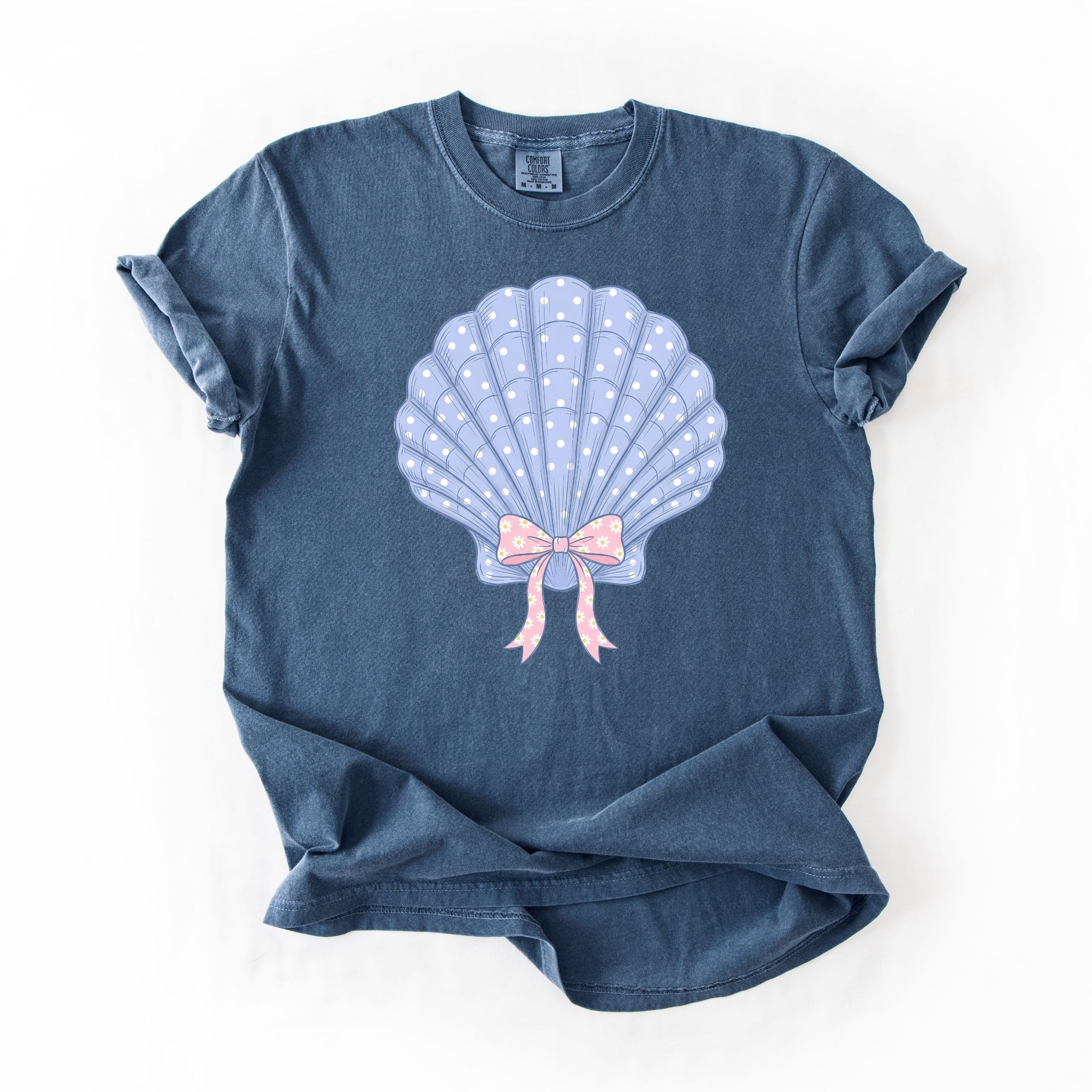 Blue Sea Shell Floral Bow