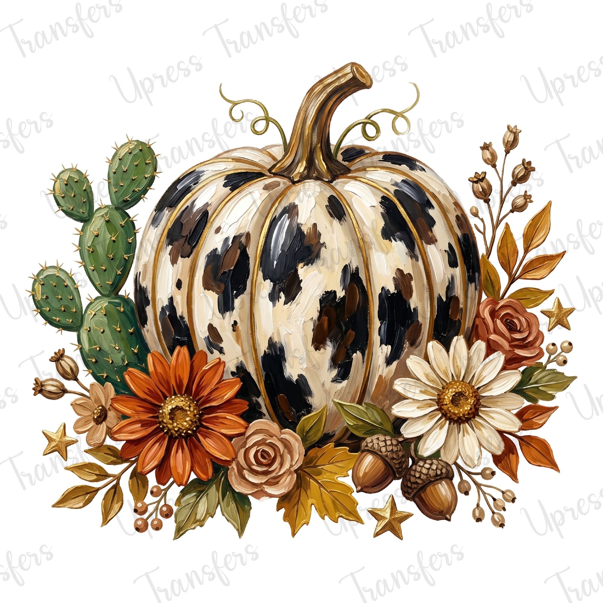 Boho Cow Printed Painted Pumpkin