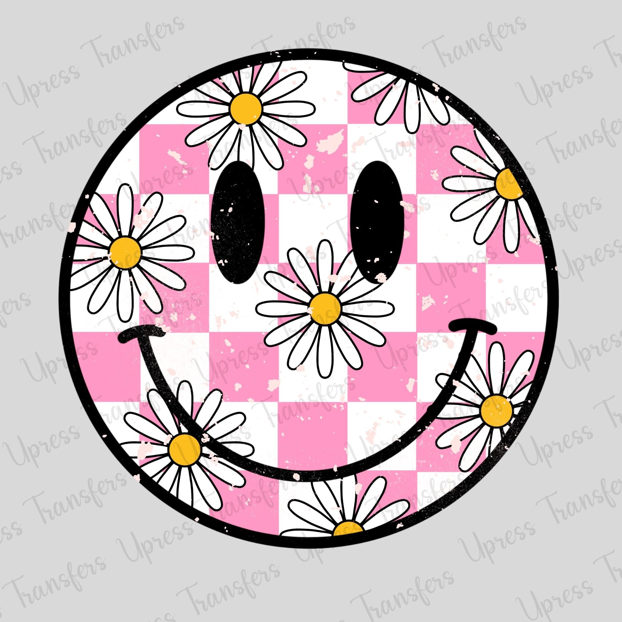 Boho Pink Checkered Daisies Smiley
