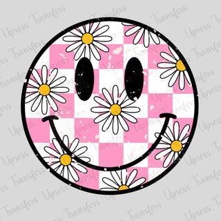 Boho Pink Checkered Daisies Smiley