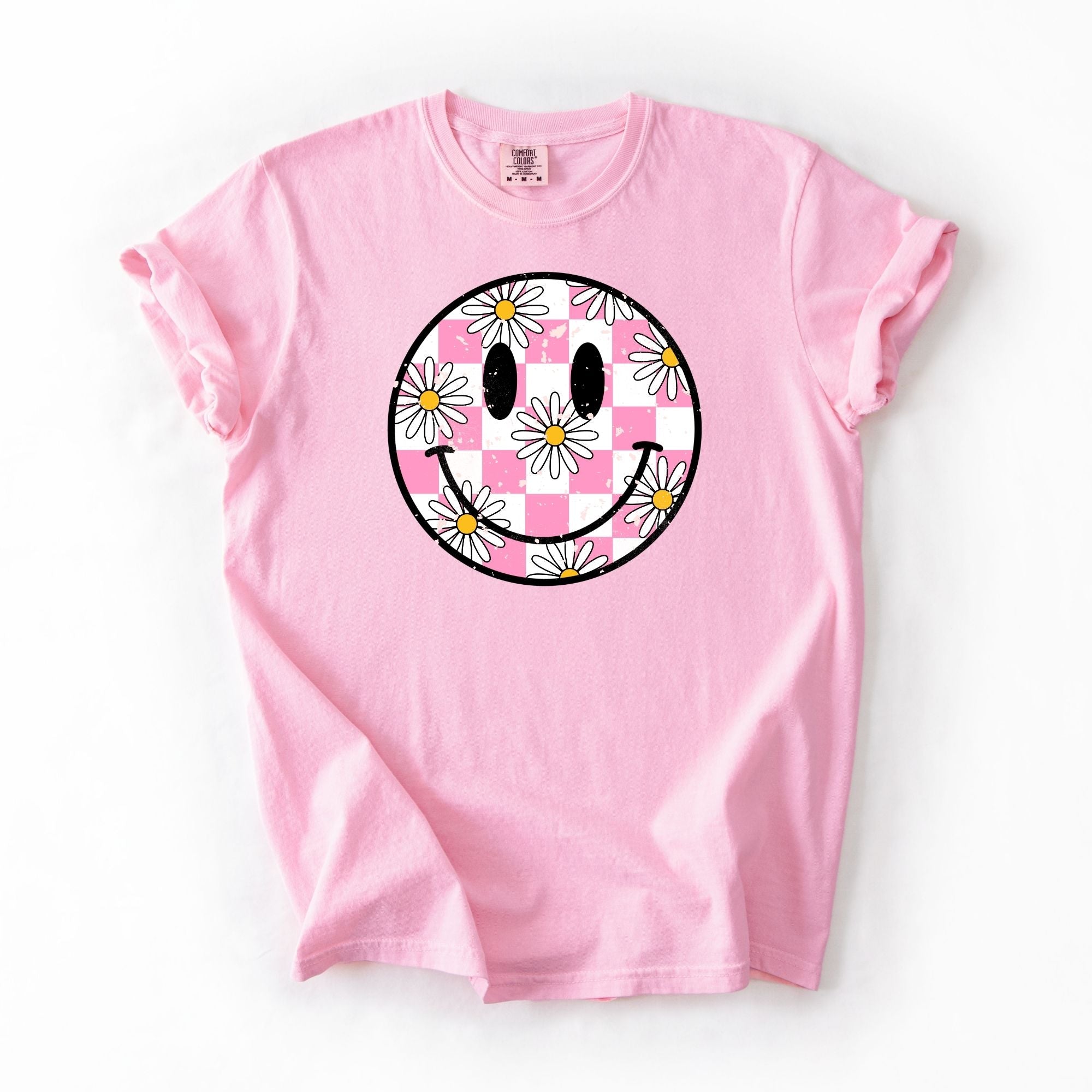 Boho Pink Checkered Daisies Smiley