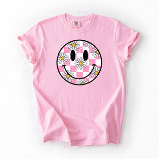 Boho Pink Checkered Daisies Smiley