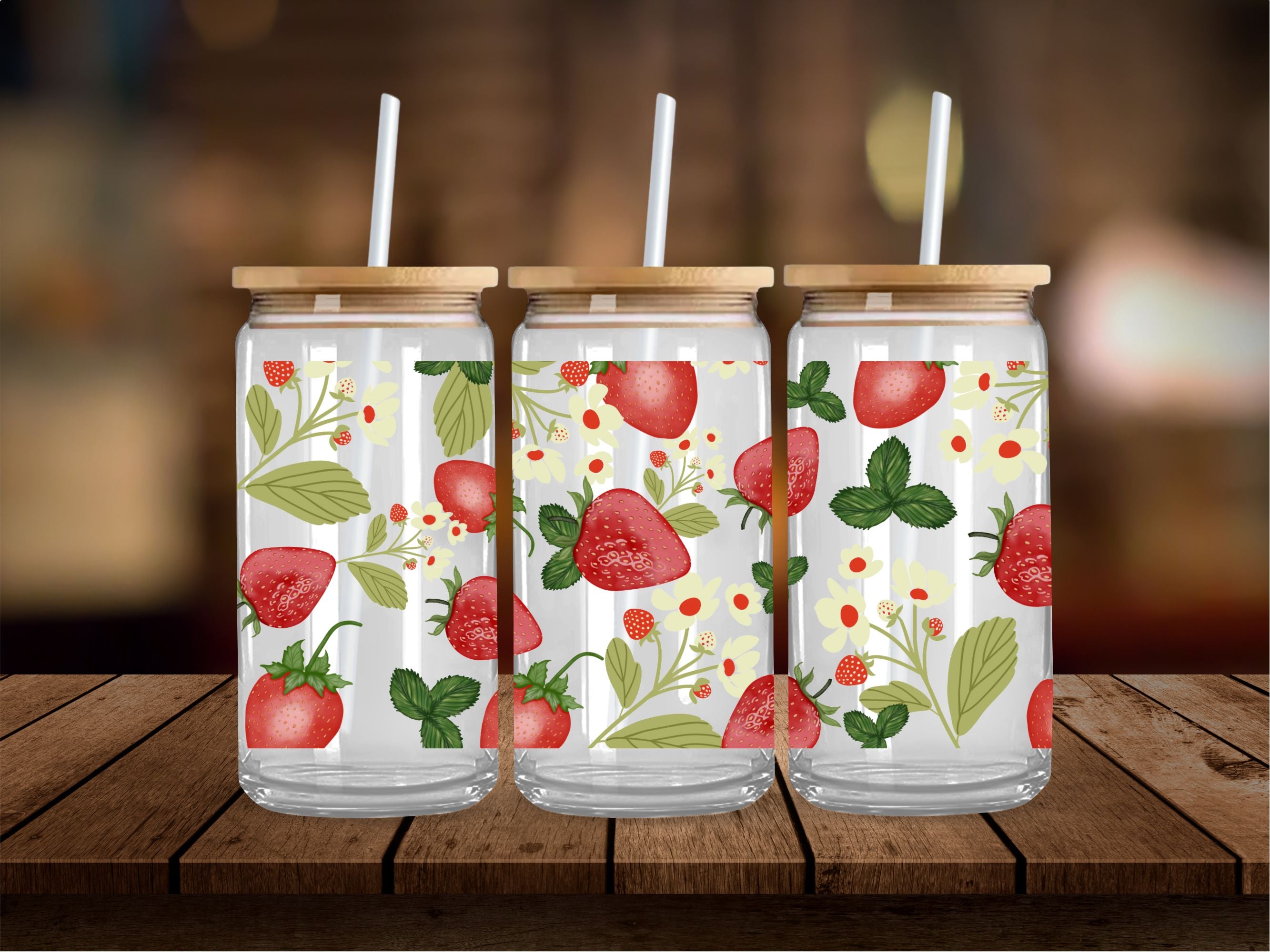 Boho Strawberries 16 Oz Wrap