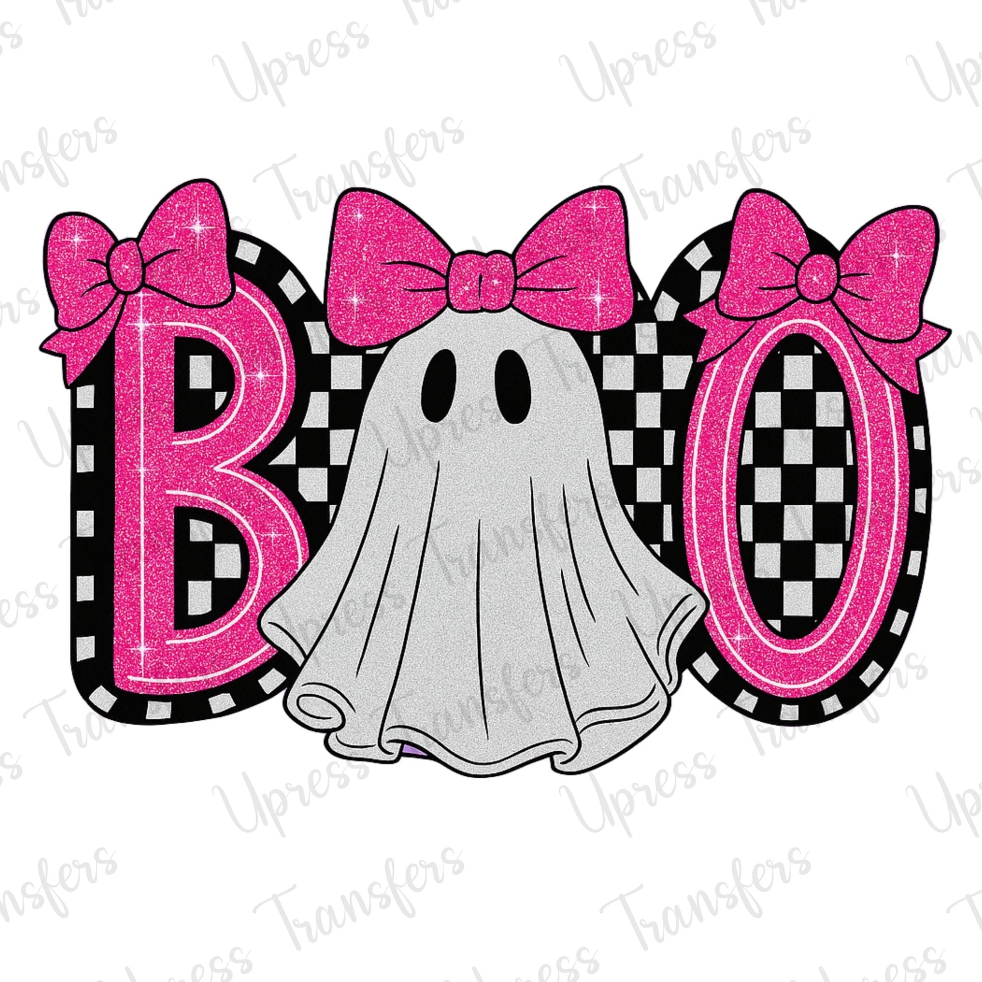 Boo Checkered Pink Glitter