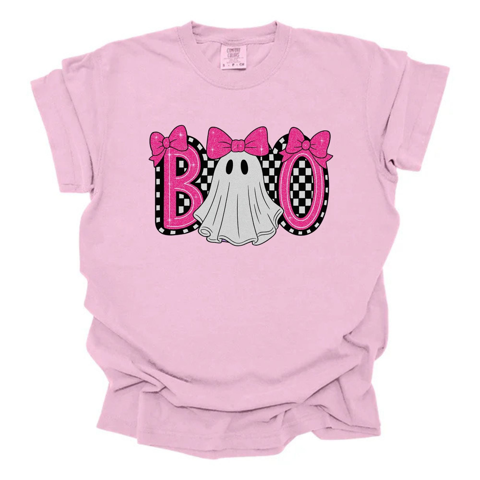 Boo Checkered Pink Glitter