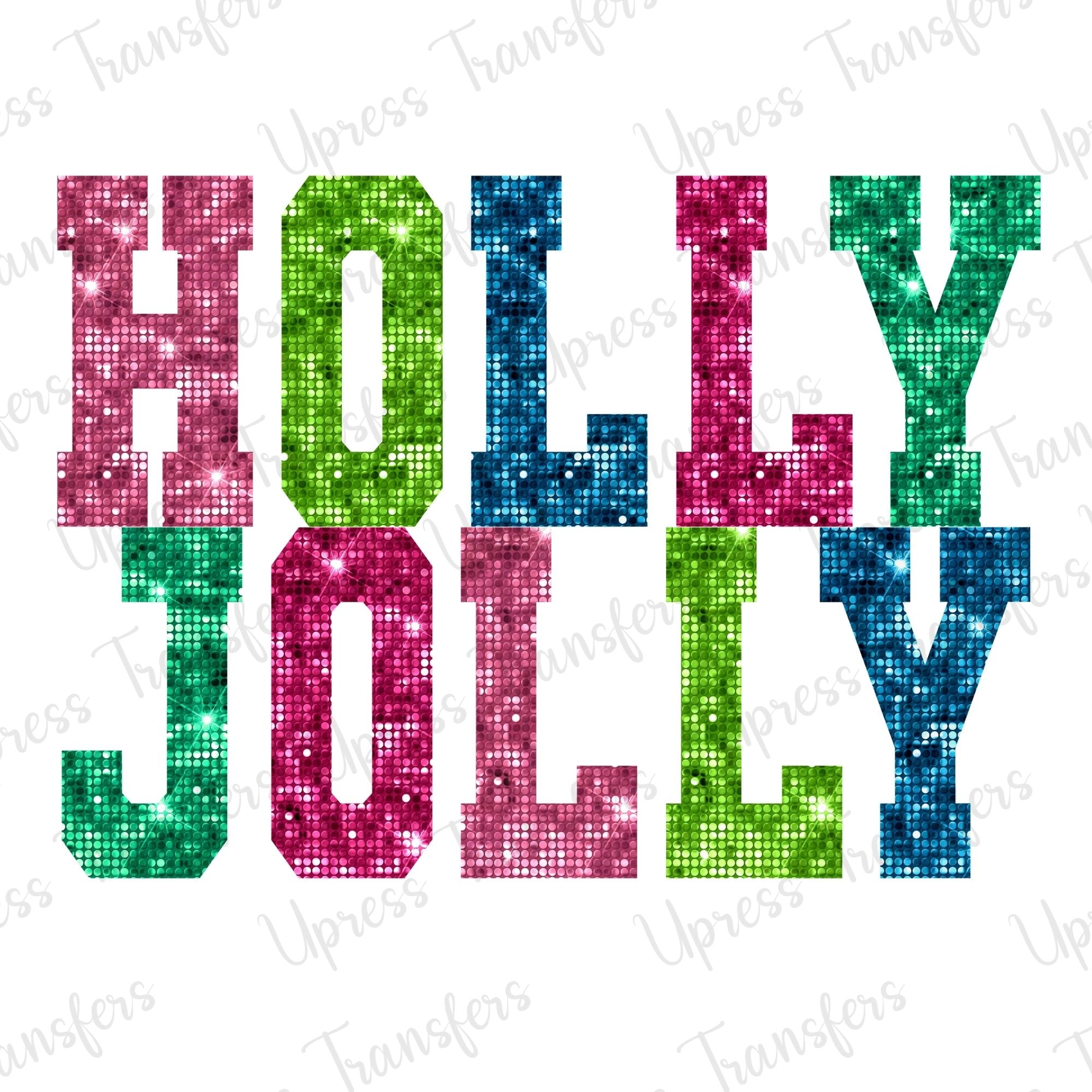 Bright Faux Sequins Glitter Holly Jolly