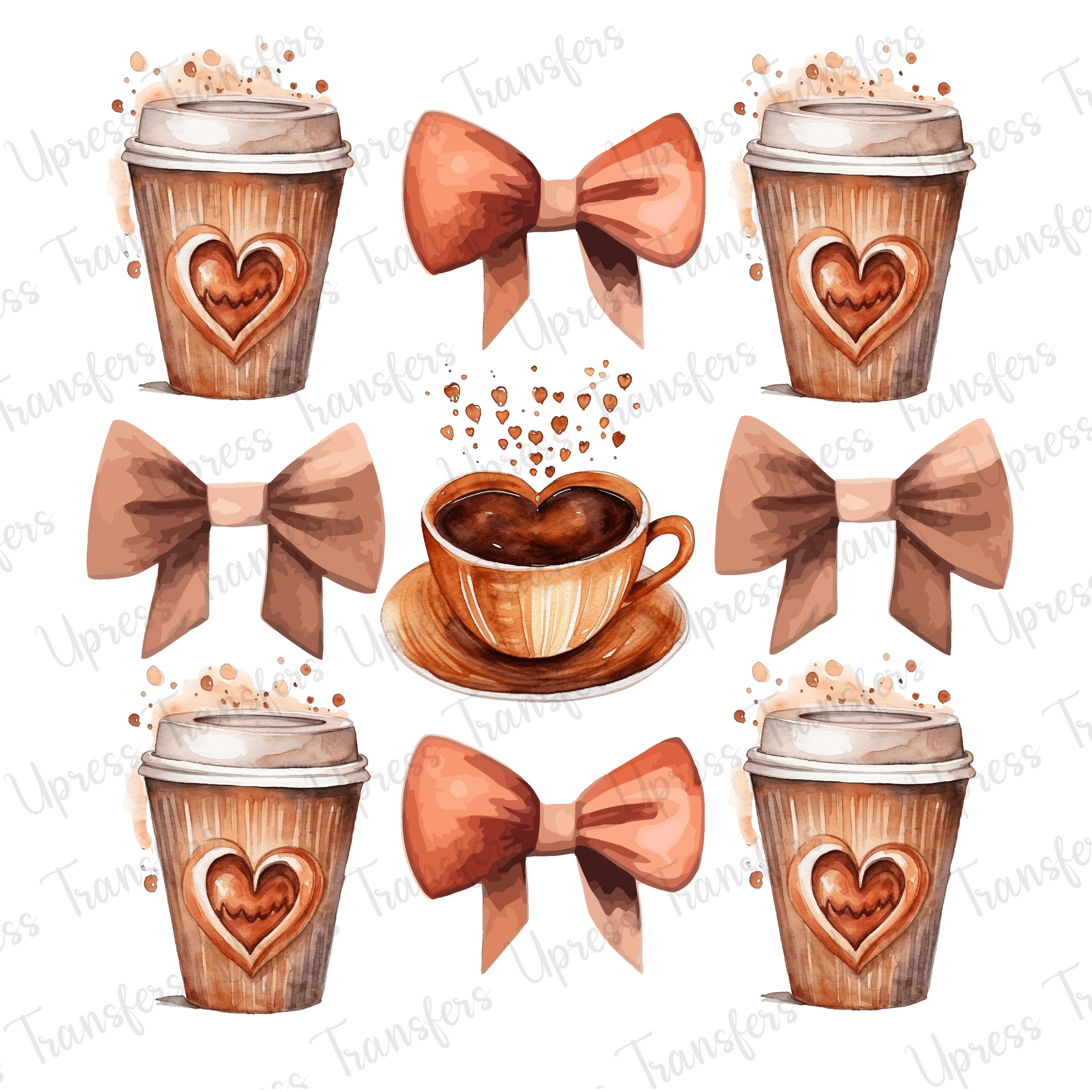 Brown heart shaped coffee and bows