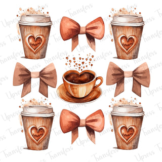 Brown heart shaped coffee and bows