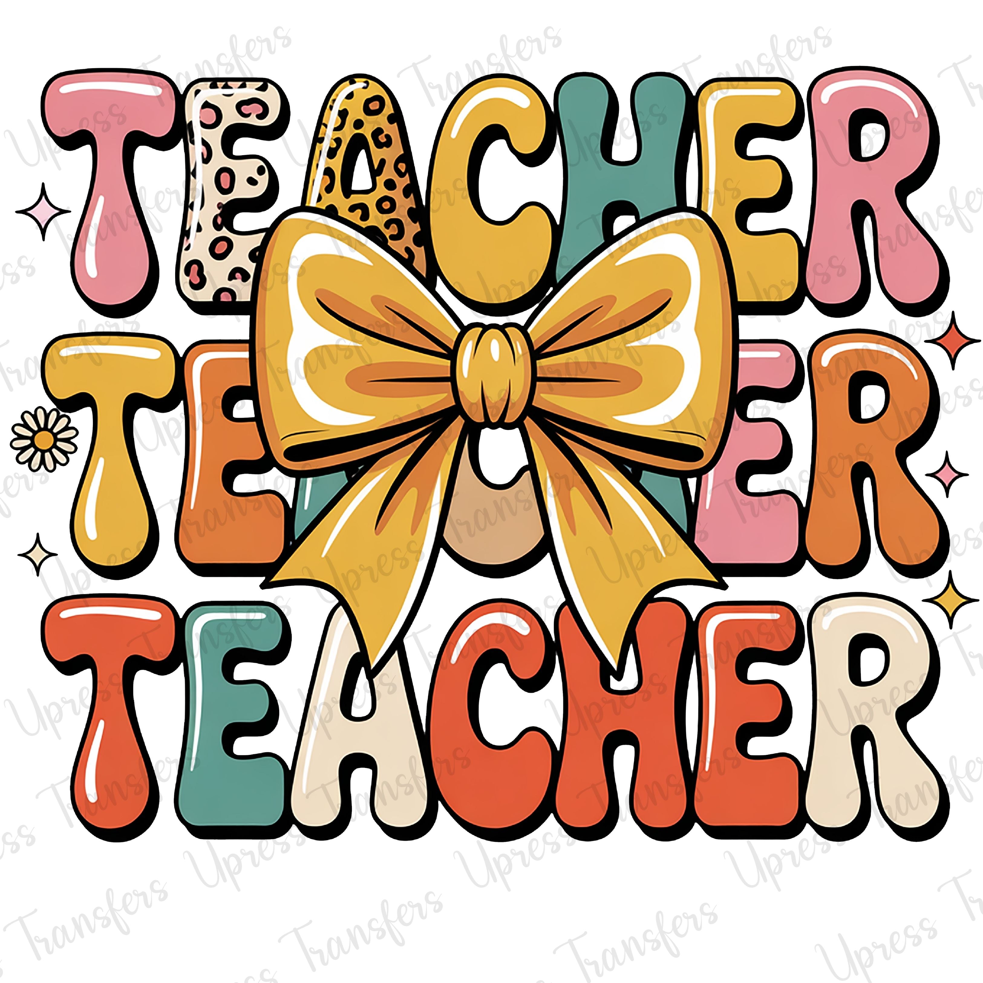 Bubble Letters Teacher Bow