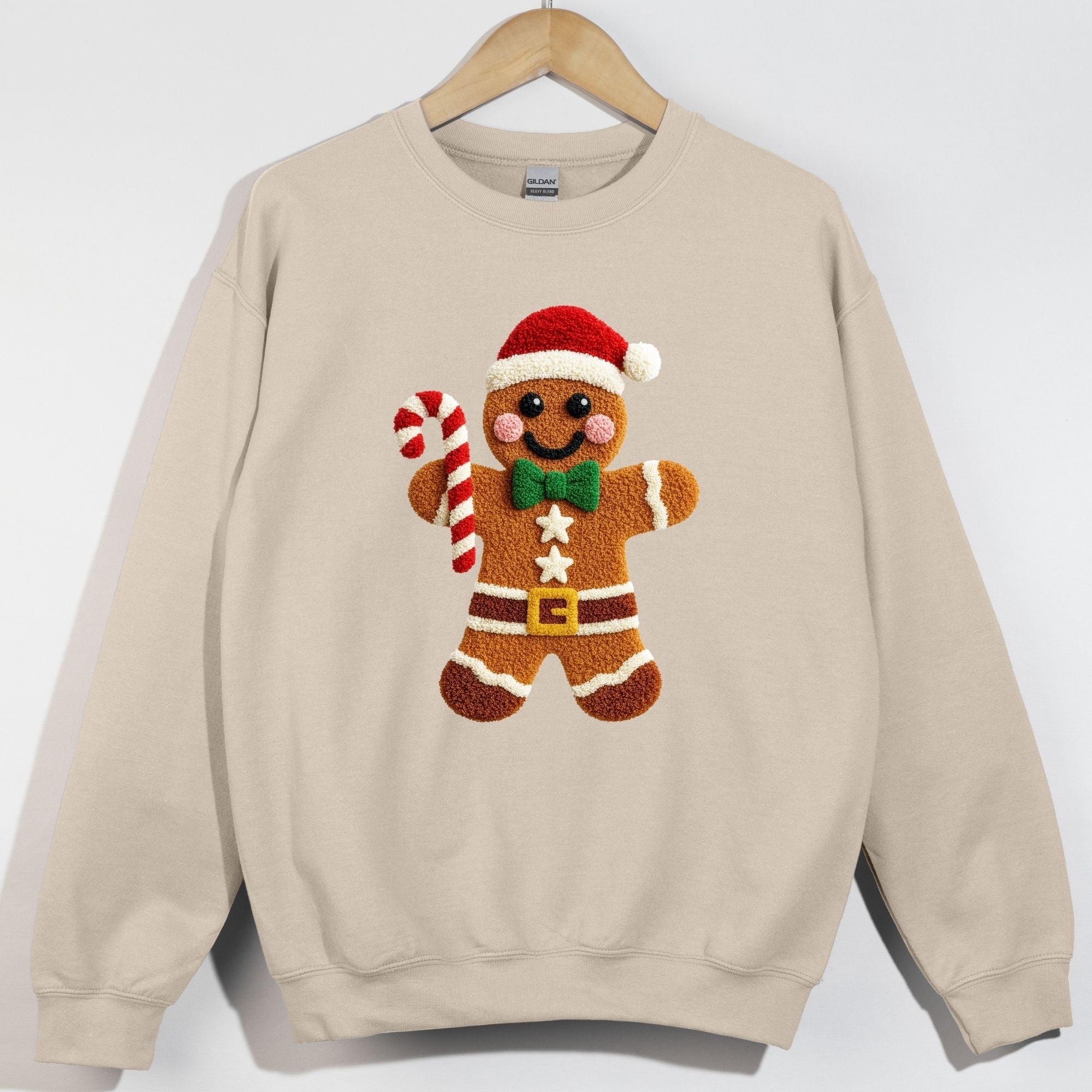 Candy Cane Holding Faux Gingerbread Patch