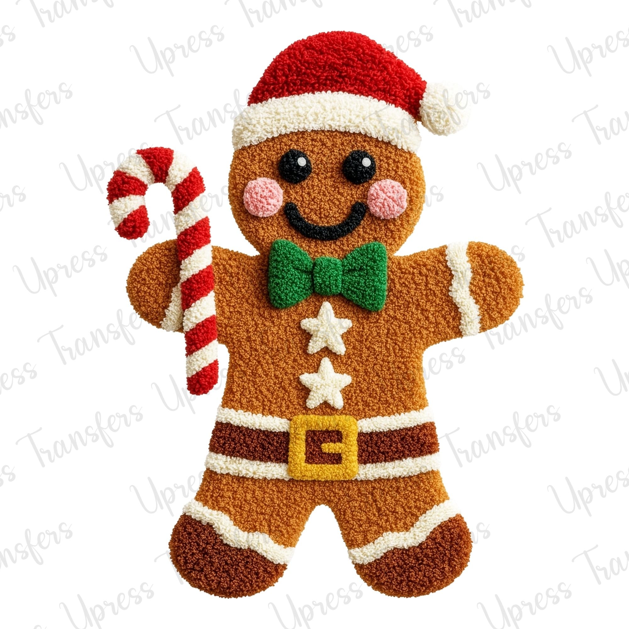 Candy Cane Holding Faux Gingerbread Patch