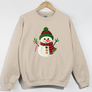 Candy Cane Holding Faux Yarn Snowman