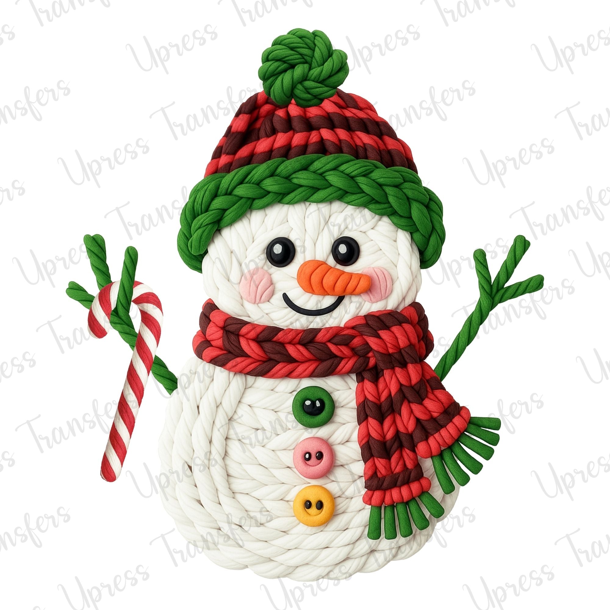 Candy Cane Holding Faux Yarn Snowman