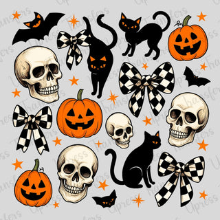 Cats Bats Skulls and Pumpkins