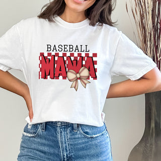 Checkered Baseball Mama Red