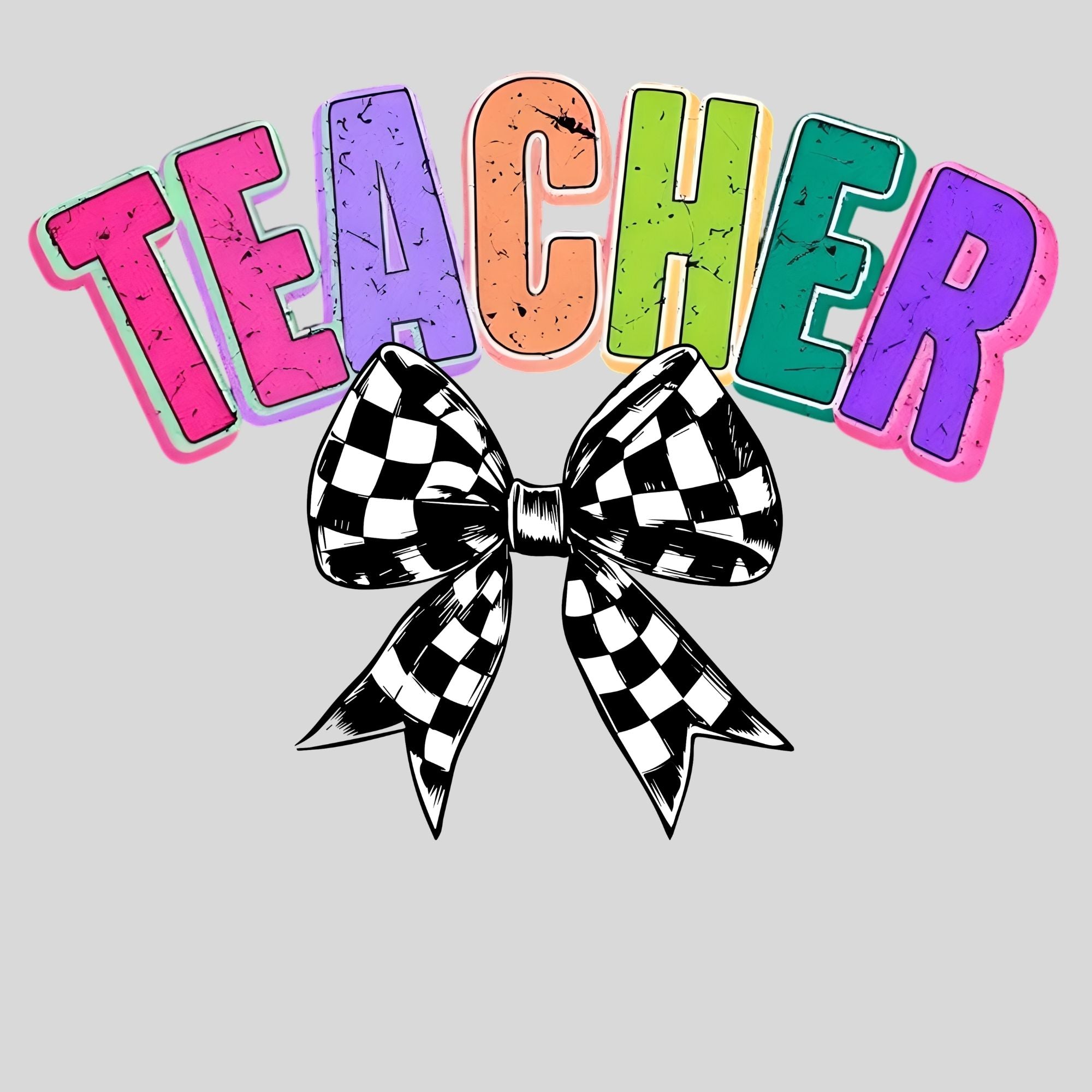Checkered Bow Colorful Teacher