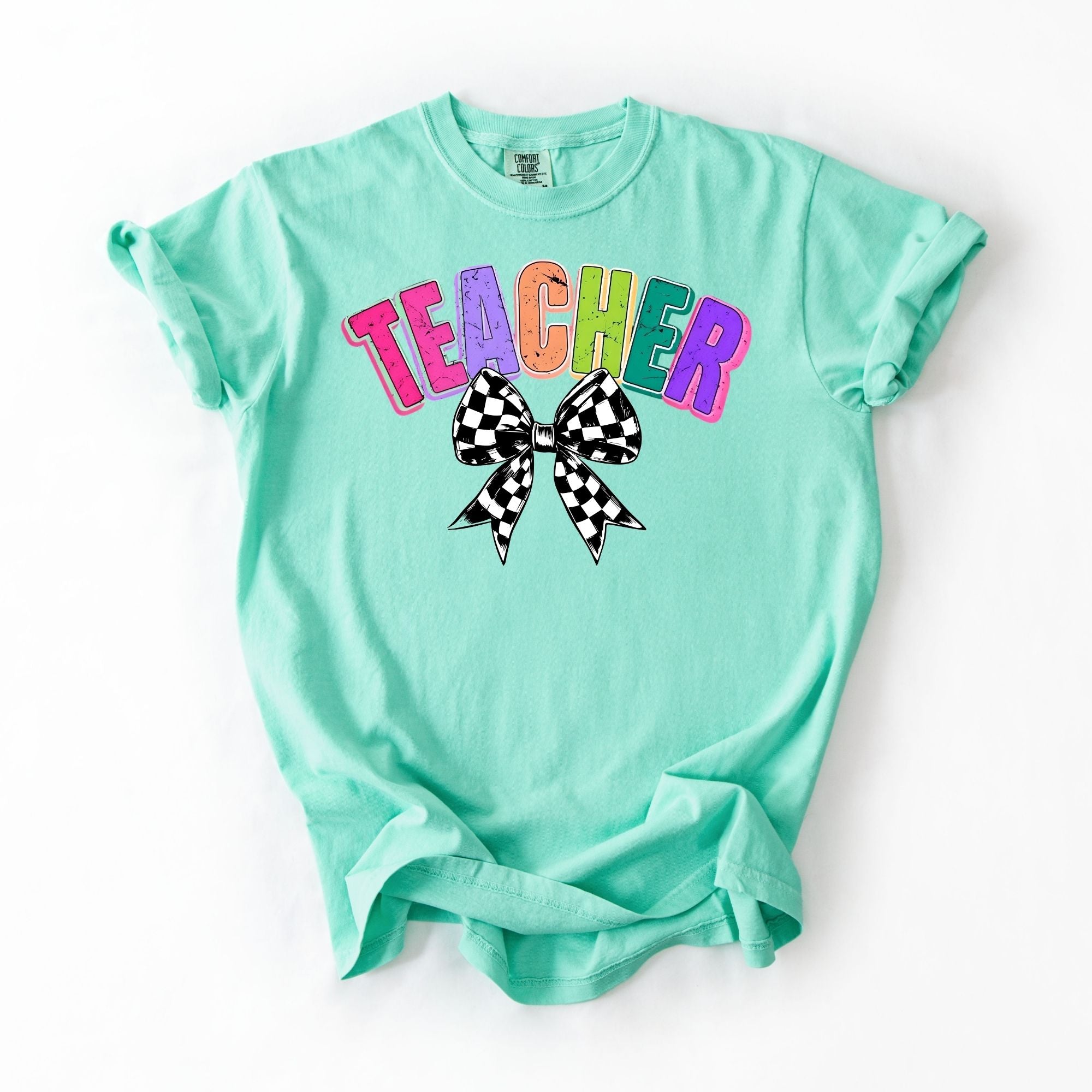 Checkered Bow Colorful Teacher
