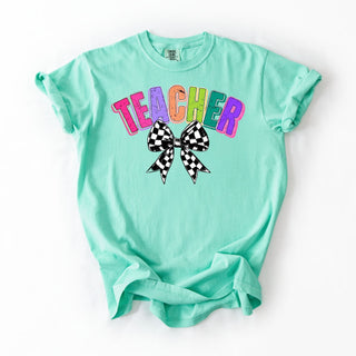 Checkered Bow Colorful Teacher