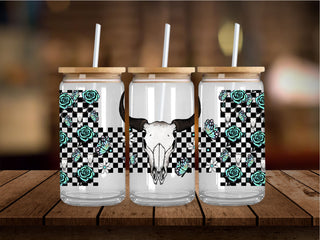 Checkered Bull Skull 16 Oz Wrap