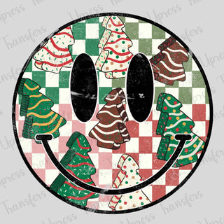 Checkered Christmas Cake Smiley Face Retro