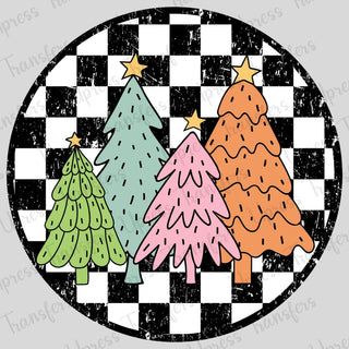 Checkered Circle Christmas Trees