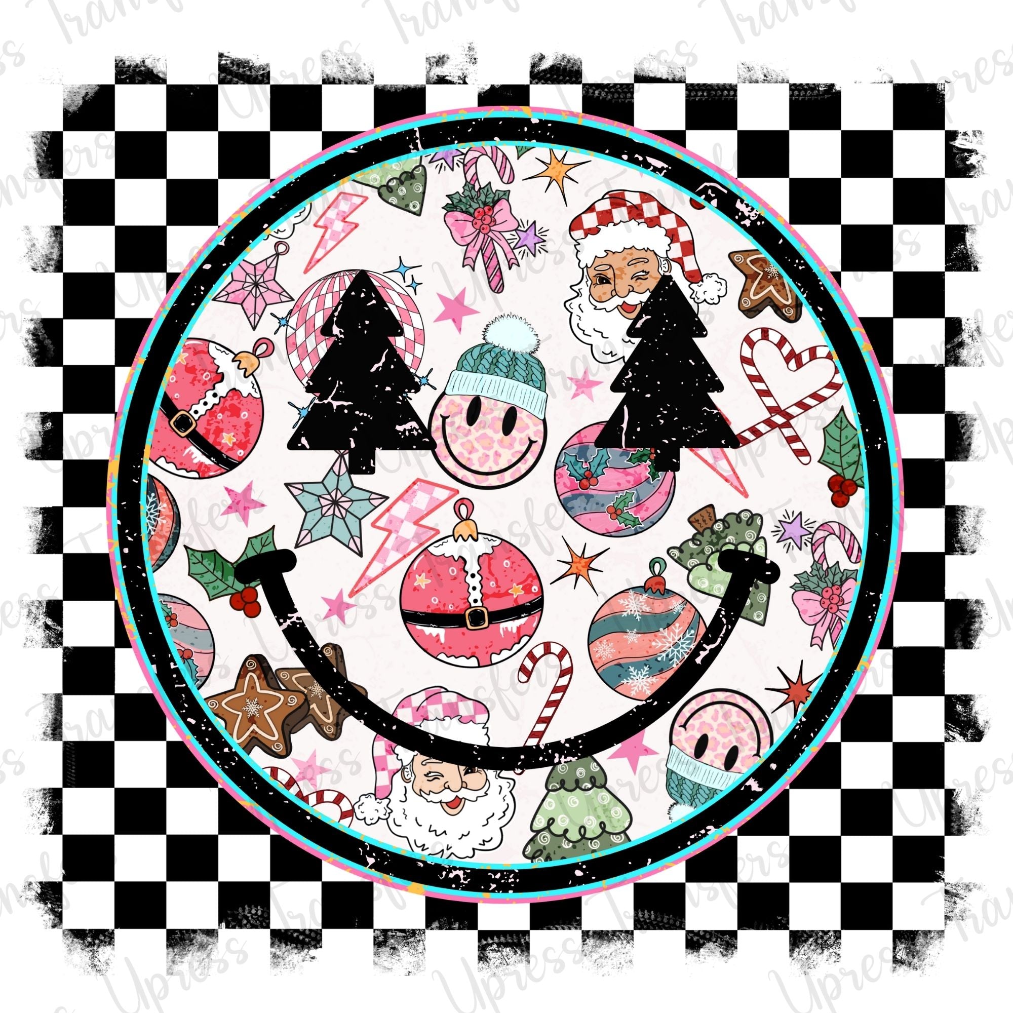 Checkered Faded Christmas Decor Smiley